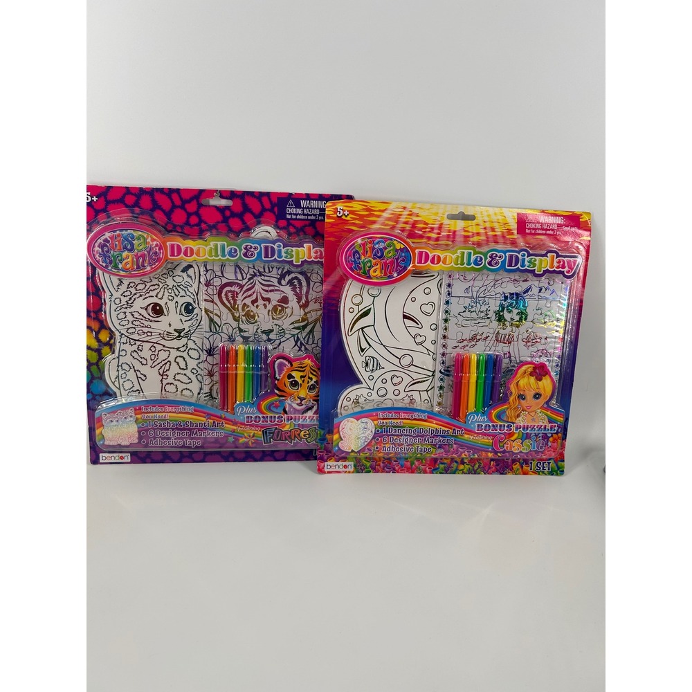 Lisa Frank Doodle & Display Art Set Lot of 2 Sasha Shanti & Dancing Dolphins New